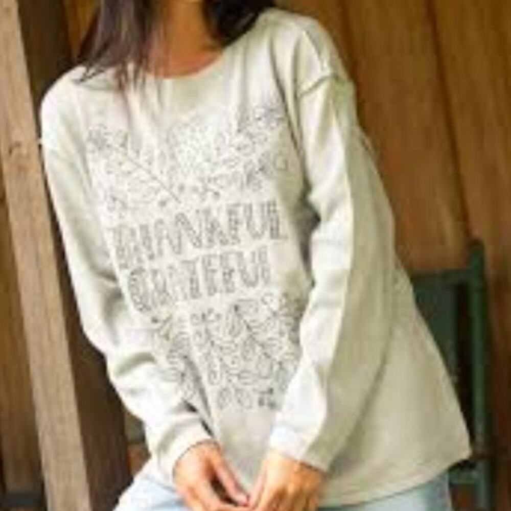 Natural Life Womens Oversized Waffle Knit Thermal Top S/M Stretch Boho Relaxed
